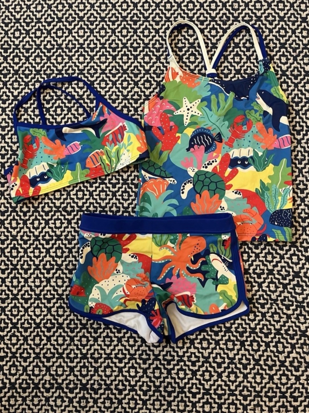 Mini Boden Girls Ocean sea life Bikini Tankini Swimsuit Set